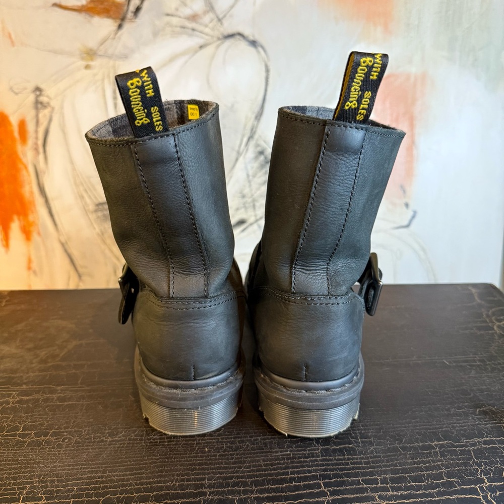 Dr. Martens Black Leather Buckle Combat Boots - Picture 4 of 8